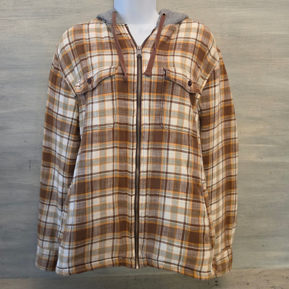 Lucky Brand Men's 100% Cotton Multicolor Plaid Full Zip Hooded Jacket Medium GC